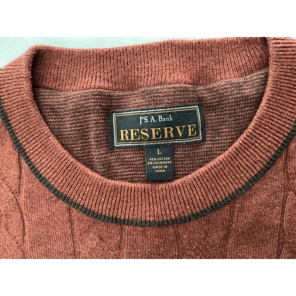 Jos A Bank Reserve Sweater Mens XL Cashmere Blend Crew Neck Pullover Cable Rust
